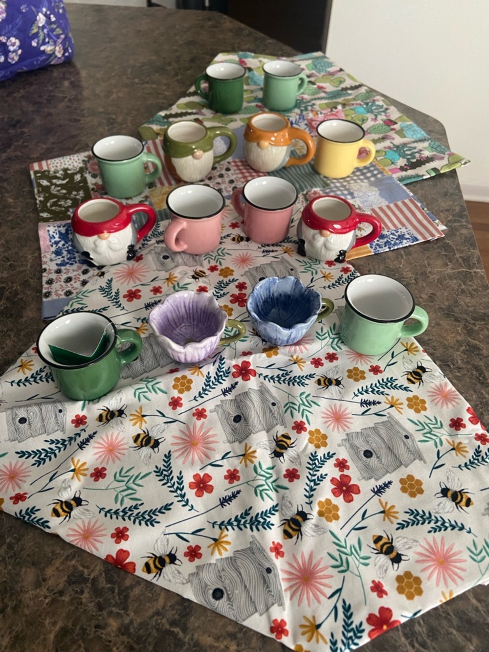 Colorful Mini Ceramic Mug and Dish Set - Pastel Greens, Pinks, Yellow, Red